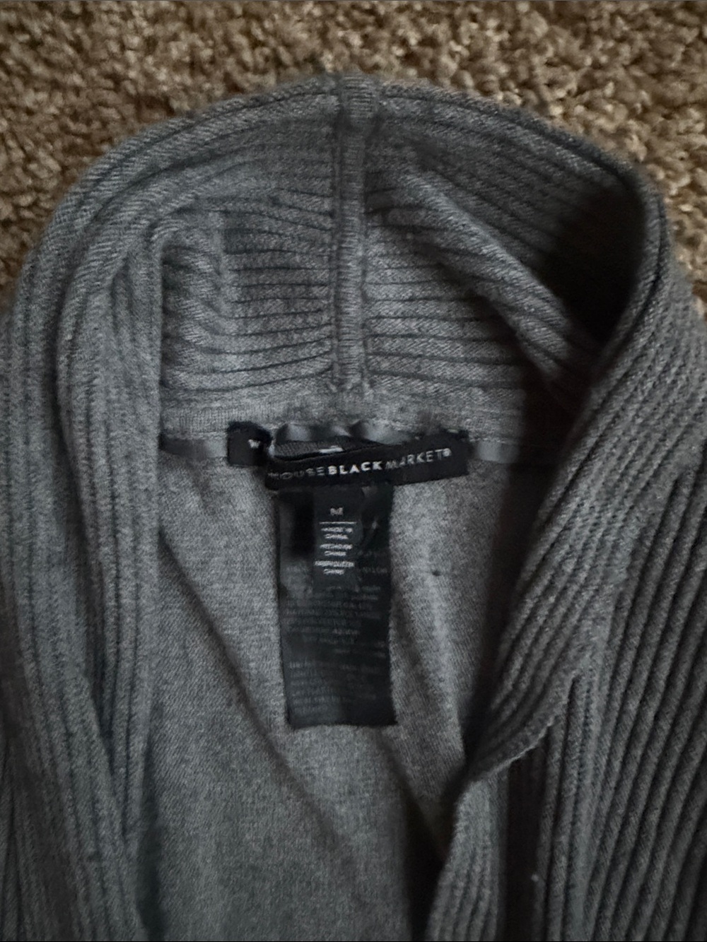 White House Black Market Gray Open-Front Ribbed Trim Cardigan - Picture 2 of 7